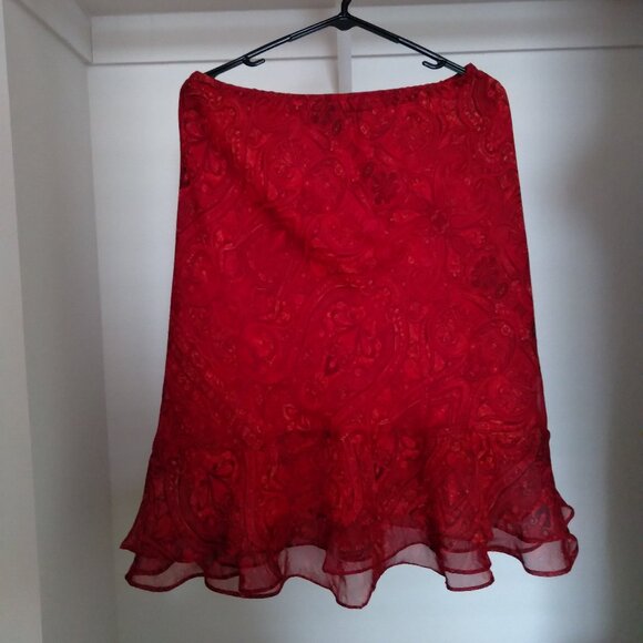 Vintage Red Paisley Print Ruffle Midi Skirt - Picture 1 of 4